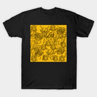 Doodled Highland Cows Pattern Yellow T-Shirt